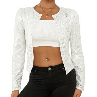 Color Block Sequin Cropped Jacket