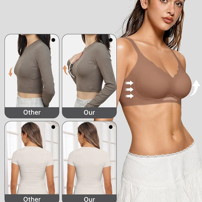 OEAK Women's Wireless Bras Scalloped Push-Up Bralettes No Underwire