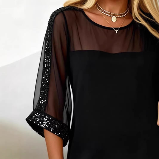 Womens Mesh Sequin Bodycon Dress