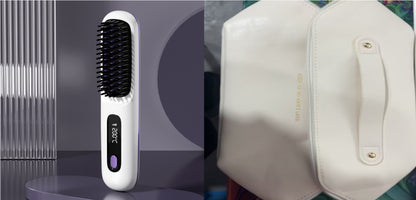 2 In 1 Straight Hair Comb Wireless Hair Straightener Brush Hair Fast Heating Portable Hot Curler USB Charging
