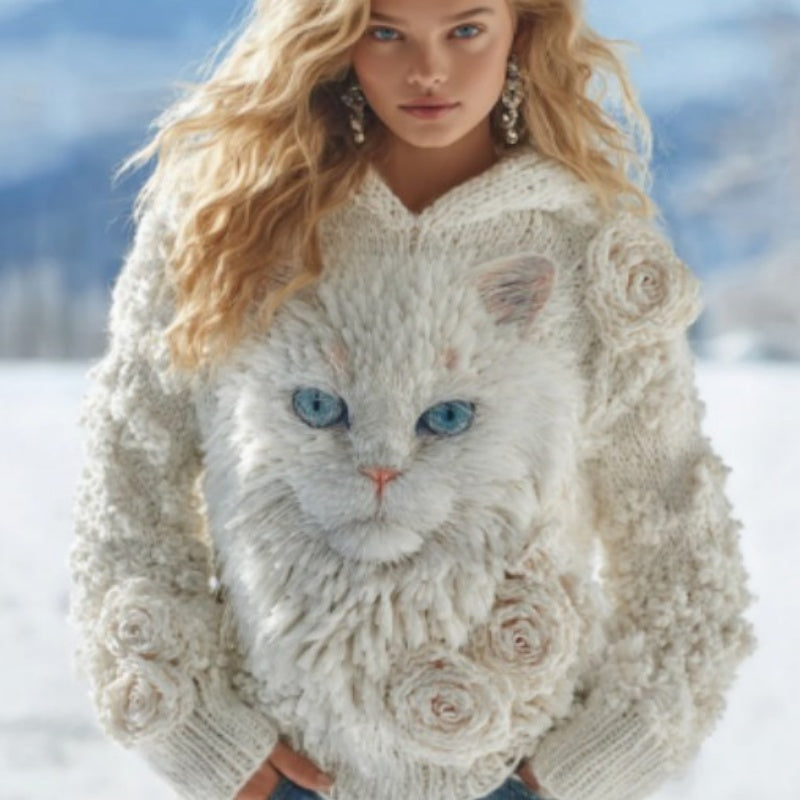 Printed Crewneck Chunky-knit Casual Hoodie