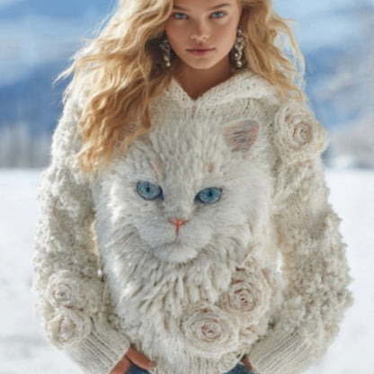 Printed Crewneck Chunky-knit Casual Hoodie