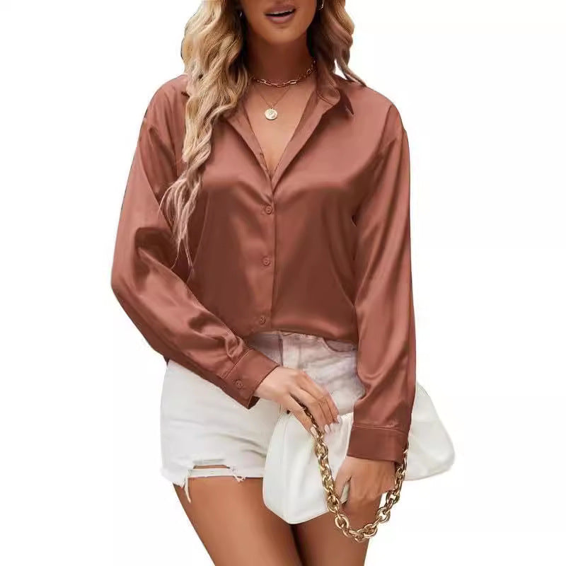 Loose-fit Faux-silk Long-sleeve Satin Top