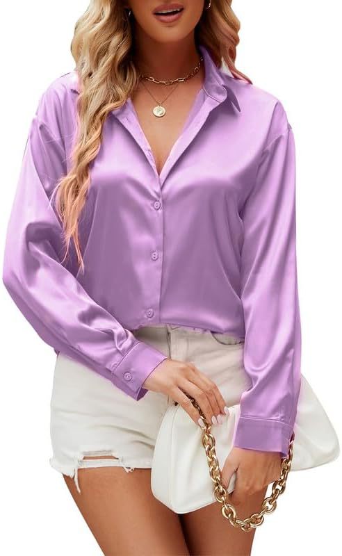 Loose-fit Faux-silk Long-sleeve Satin Top