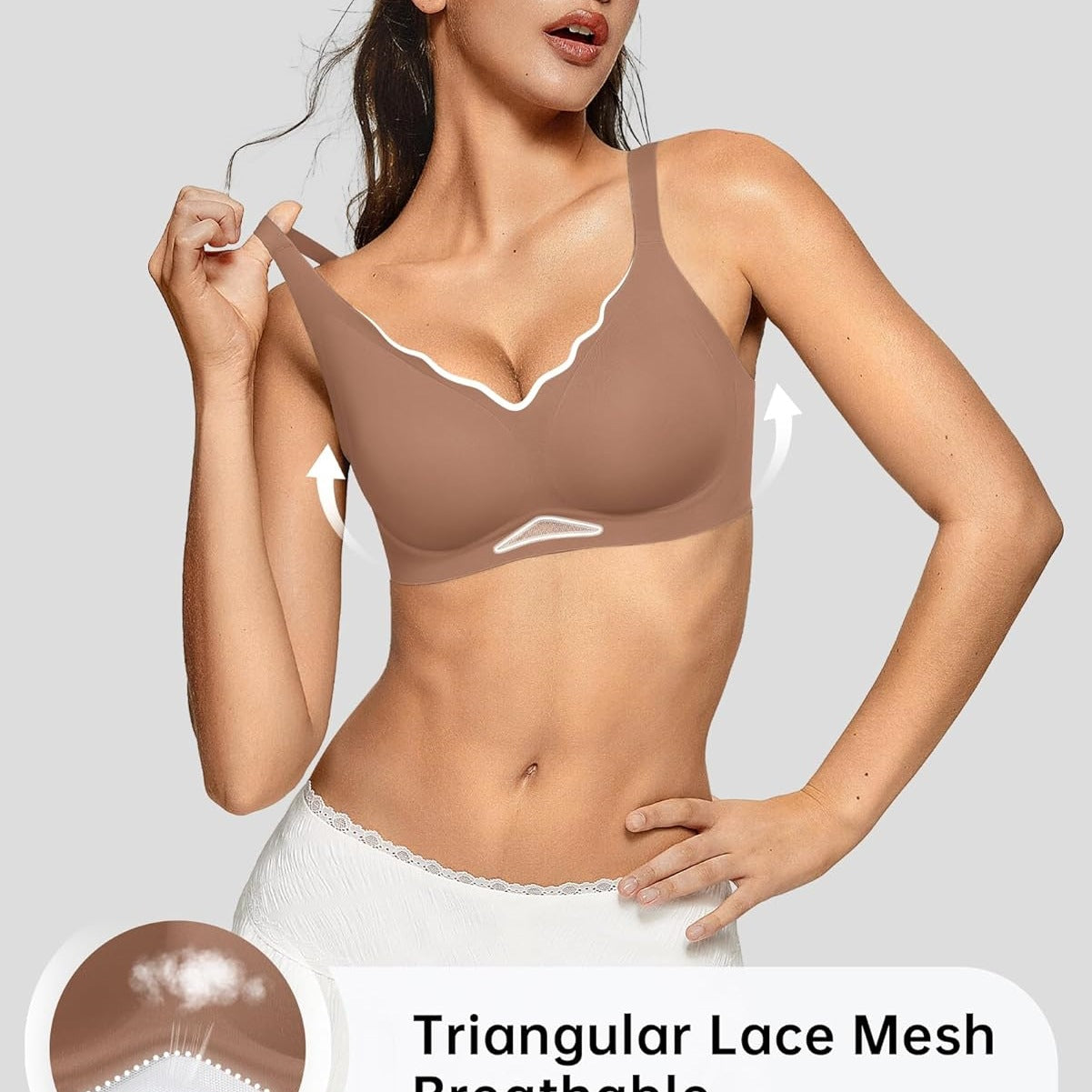 OEAK Women's Wireless Bras Scalloped Push-Up Bralettes No Underwire