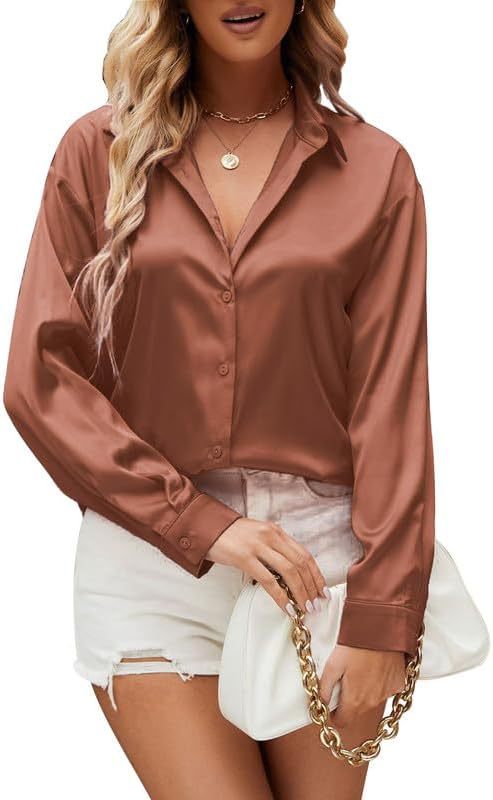 Loose-fit Faux-silk Long-sleeve Satin Top