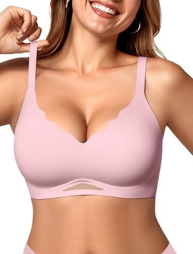OEAK Women's Wireless Bras Scalloped Push-Up Bralettes No Underwire