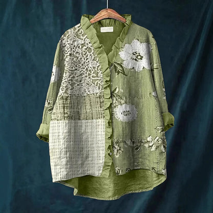 New Green Embroidered Floral Lace-trimmed Top
