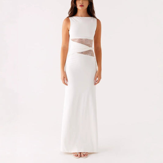 Womens Slim-Fit Lace-Patch Draping Dress