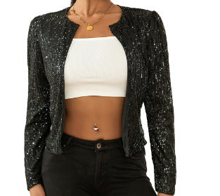 Color Block Sequin Cropped Jacket