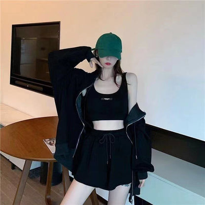 Womens Stylish Winter Zip-Up Hoodie Pants And Vest Set