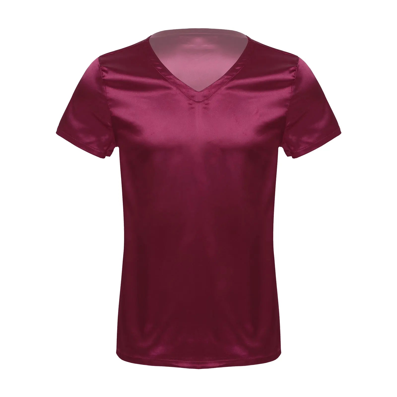 Mens Male Clothing V Neck Short Sleeve Satin Casual Comfortable T-Shirt Loose Pajamas Tops Loungewear Sleepwear Nightwear