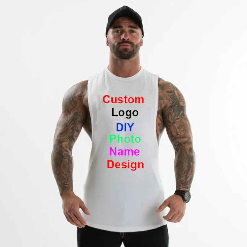 Your OWN Design Brand Logo/Picture Mens Workout Gym Clothing Bodybuilding Tank Top Custom Sport Fitness Singlets Sleeveless Vest