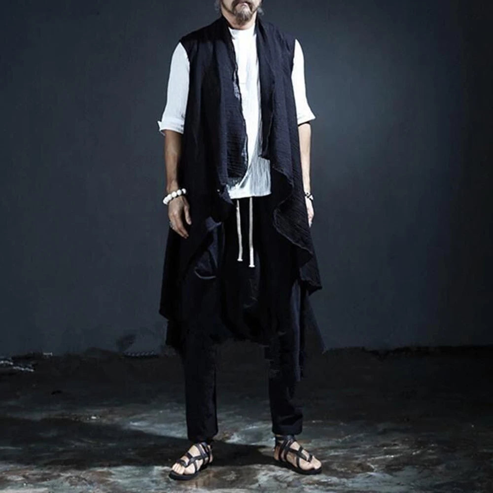 Mens Sleeveless Vest Light Breathable Mid-Length Cape Streetwear Fashion Youth Outerwear Campus Cloak Men'S Clothing 2025 New