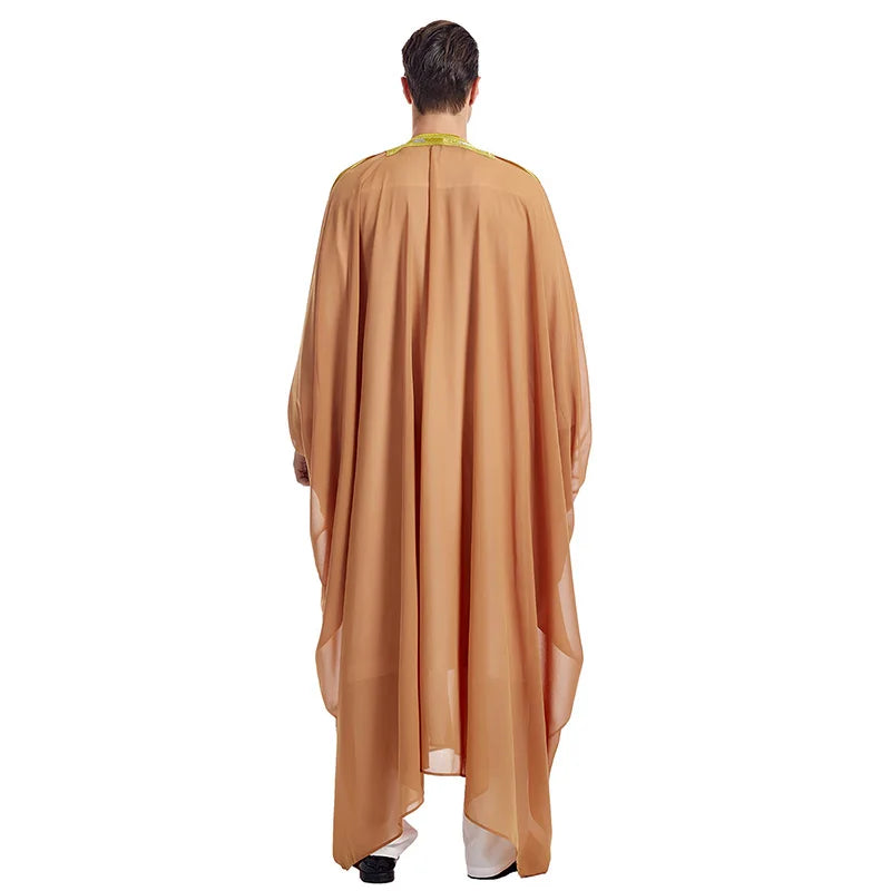 Men's Robe Muslim Clothes Kimono Loose Abaya Dresses Long Sleeve Embroidered Chiffon Kaftan Casual Formal Dubai Thobe