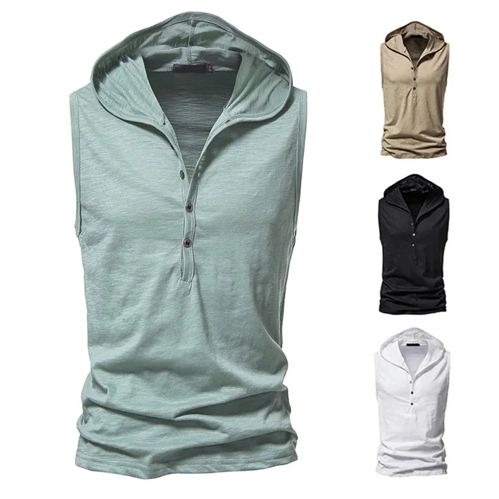 Cotton Men Gym Clothing Mens Causal Basic Hooded Tank Top Hooded Sleeveless Vest Sweatshirt Fitness Sportswear Tops Male