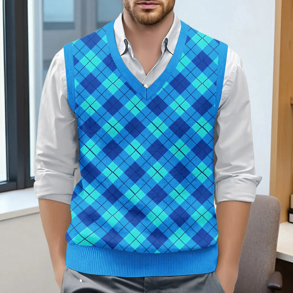 Mens Clothes British Style Vest Men Checkered Vest Knitted Pullover Waistcoat Men'S Sleeveless Sweater Knit Vest Man Chaleco Lan
