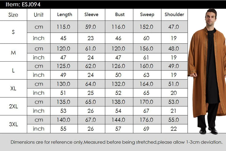 Men Muslim Robes Islamic Clothing Dubai Arabic Abaya Kaftan Eid Mubarak Prayer Maxi Jubba Thobe Man Traditional Costume Kimono