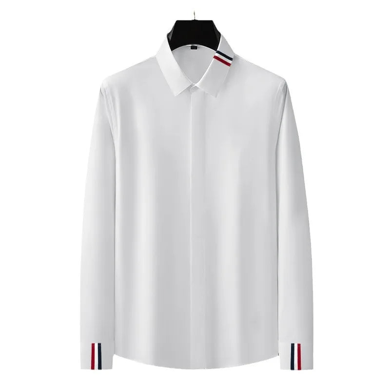 Brand Clothing Men Shirts Ribbon Decoration Long Sleeve Casual Shirts High-quality Business Luxury Social Dress Shirt Streetwear