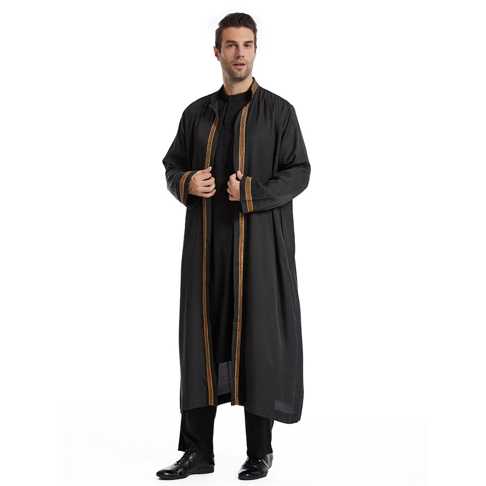 Men Muslim Robes Islamic Clothing Dubai Arabic Abaya Kaftan Eid Mubarak Prayer Maxi Jubba Thobe Man Traditional Costume Kimono