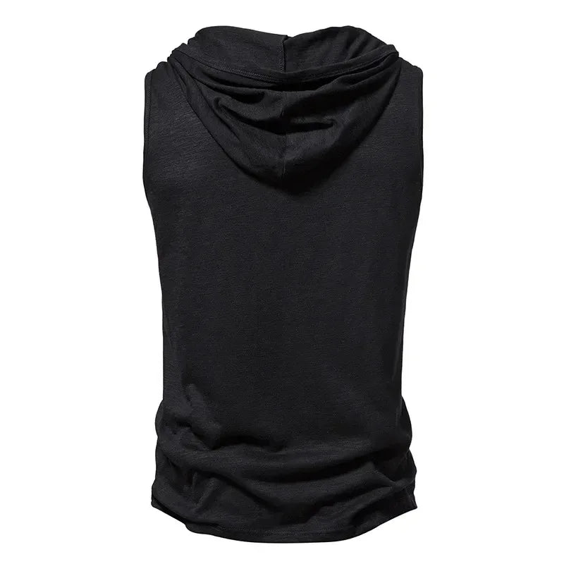 Cotton Men Gym Clothing Mens Causal Basic Hooded Tank Top Hooded Sleeveless Vest Sweatshirt Fitness Sportswear Tops Male