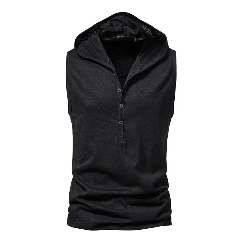 Cotton Men Gym Clothing Mens Causal Basic Hooded Tank Top Hooded Sleeveless Vest Sweatshirt Fitness Sportswear Tops Male