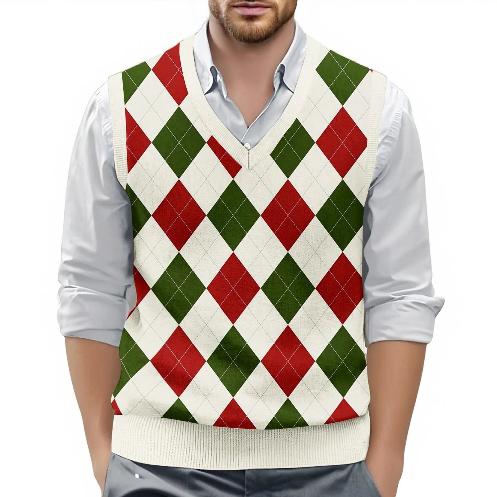 Mens Clothes British Style Vest Men Checkered Vest Knitted Pullover Waistcoat Men'S Sleeveless Sweater Knit Vest Man Chaleco Lan