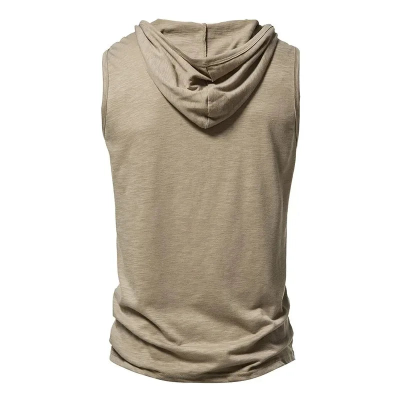 Cotton Men Gym Clothing Mens Causal Basic Hooded Tank Top Hooded Sleeveless Vest Sweatshirt Fitness Sportswear Tops Male