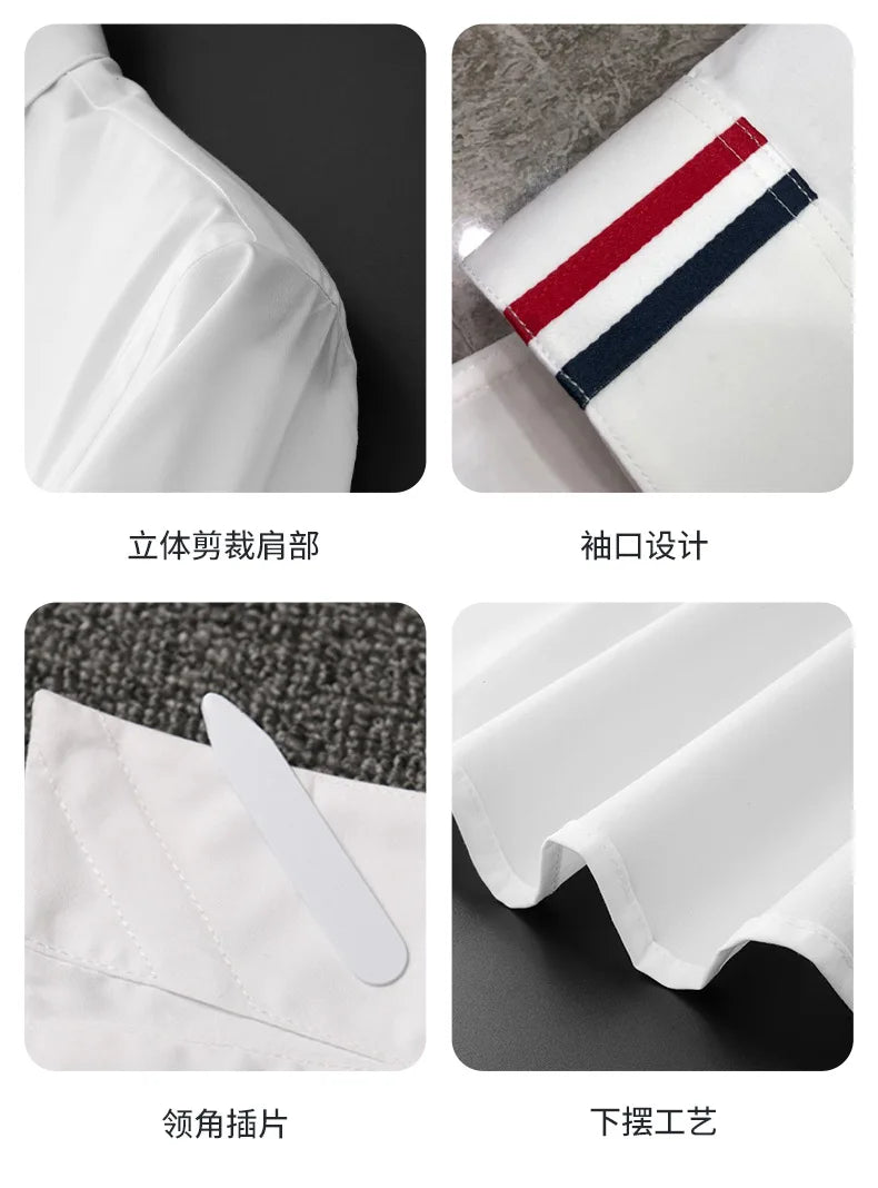 Brand Clothing Men Shirts Ribbon Decoration Long Sleeve Casual Shirts High-quality Business Luxury Social Dress Shirt Streetwear
