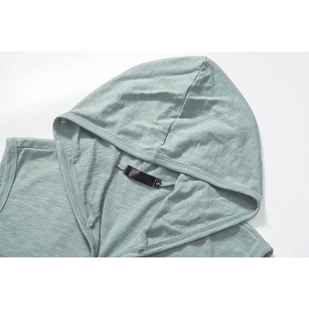 Cotton Men Gym Clothing Mens Causal Basic Hooded Tank Top Hooded Sleeveless Vest Sweatshirt Fitness Sportswear Tops Male