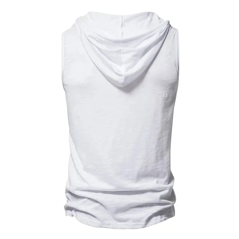 Cotton Men Gym Clothing Mens Causal Basic Hooded Tank Top Hooded Sleeveless Vest Sweatshirt Fitness Sportswear Tops Male