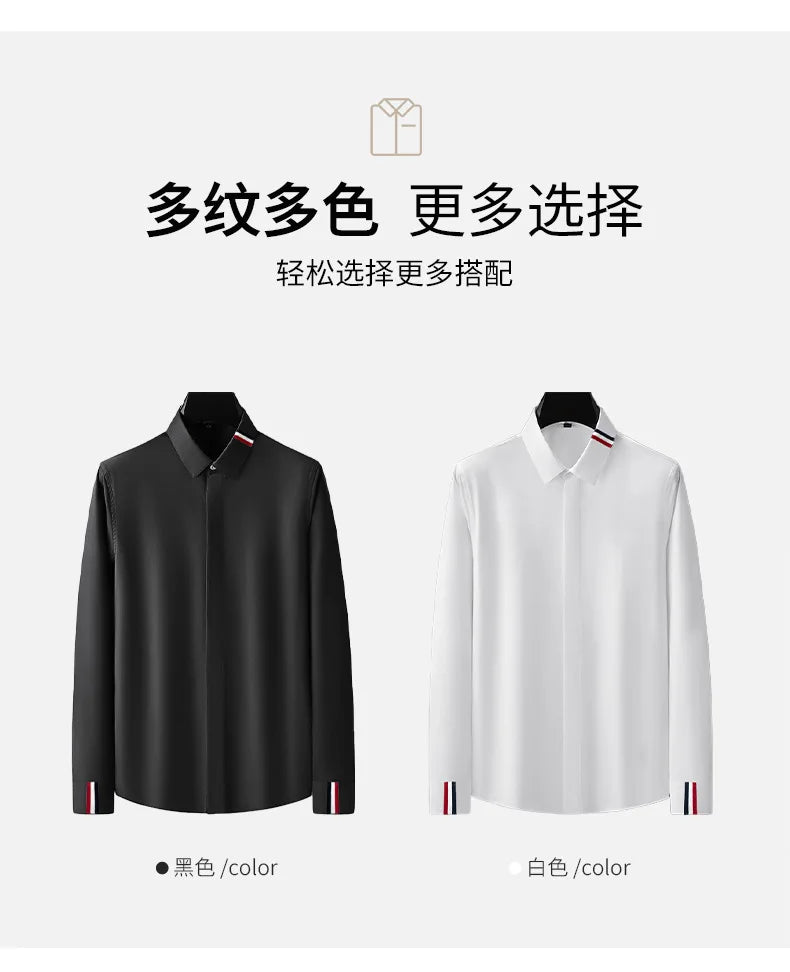 Brand Clothing Men Shirts Ribbon Decoration Long Sleeve Casual Shirts High-quality Business Luxury Social Dress Shirt Streetwear