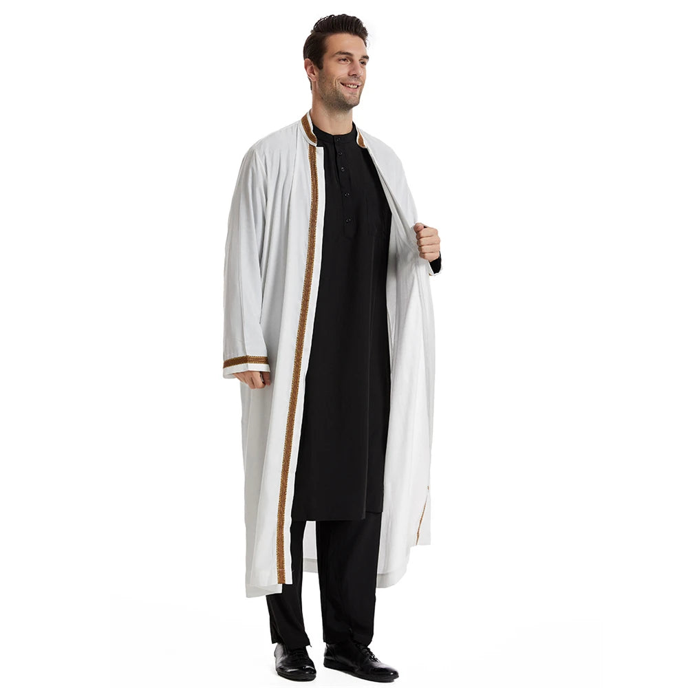 Men Muslim Robes Islamic Clothing Dubai Arabic Abaya Kaftan Eid Mubarak Prayer Maxi Jubba Thobe Man Traditional Costume Kimono