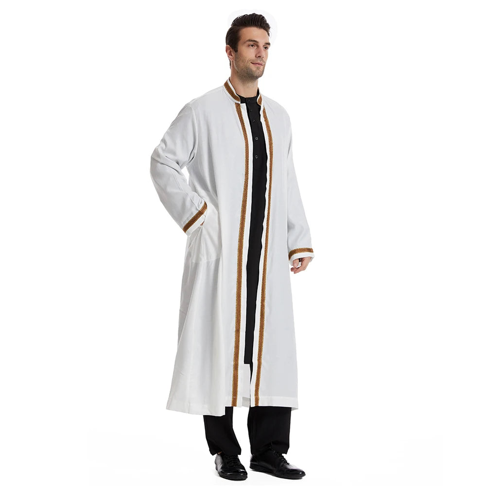 Men Muslim Robes Islamic Clothing Dubai Arabic Abaya Kaftan Eid Mubarak Prayer Maxi Jubba Thobe Man Traditional Costume Kimono