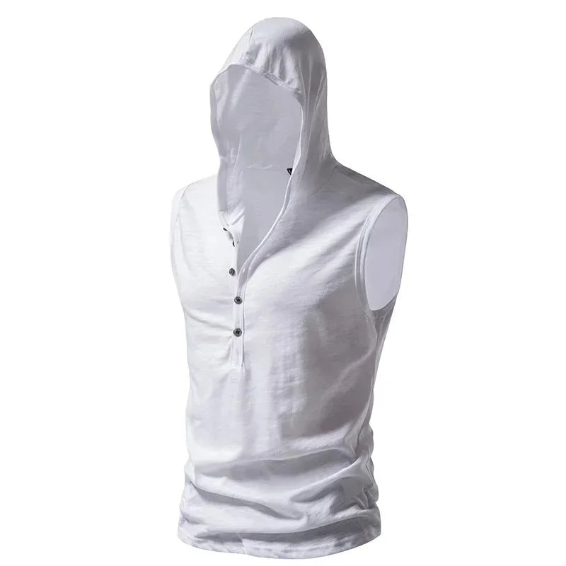 Cotton Men Gym Clothing Mens Causal Basic Hooded Tank Top Hooded Sleeveless Vest Sweatshirt Fitness Sportswear Tops Male