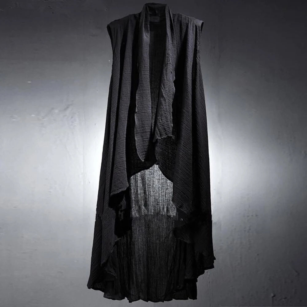 Mens Sleeveless Vest Light Breathable Mid-Length Cape Streetwear Fashion Youth Outerwear Campus Cloak Men'S Clothing 2025 New