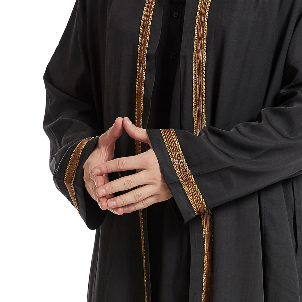 Men Muslim Robes Islamic Clothing Dubai Arabic Abaya Kaftan Eid Mubarak Prayer Maxi Jubba Thobe Man Traditional Costume Kimono