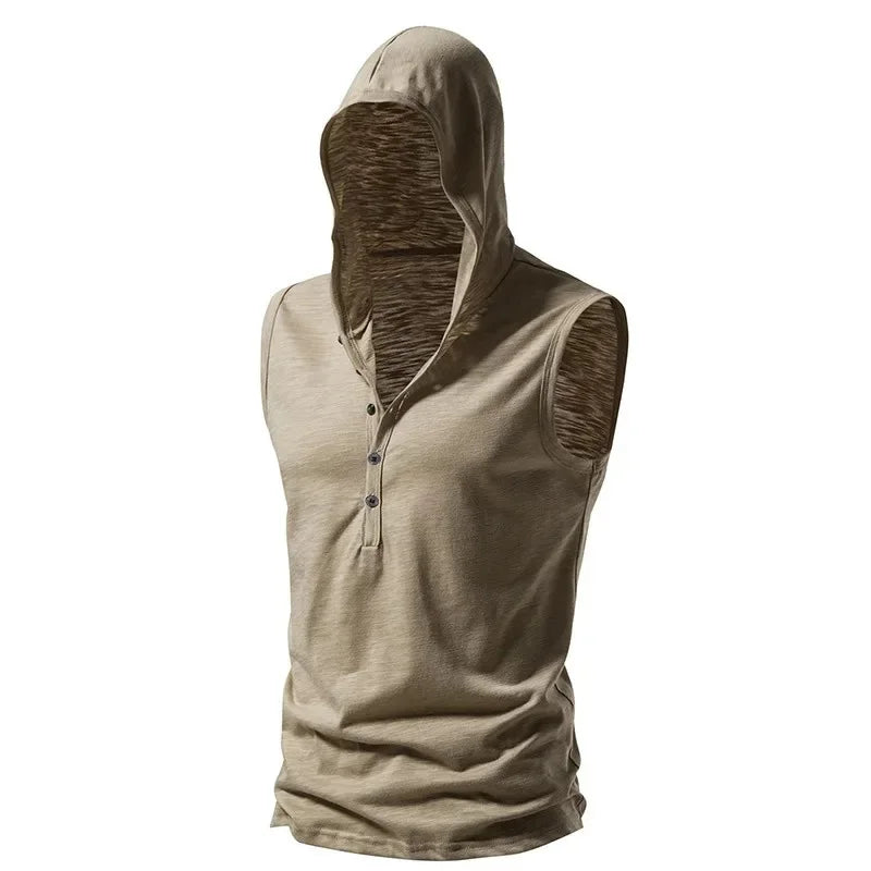 Cotton Men Gym Clothing Mens Causal Basic Hooded Tank Top Hooded Sleeveless Vest Sweatshirt Fitness Sportswear Tops Male