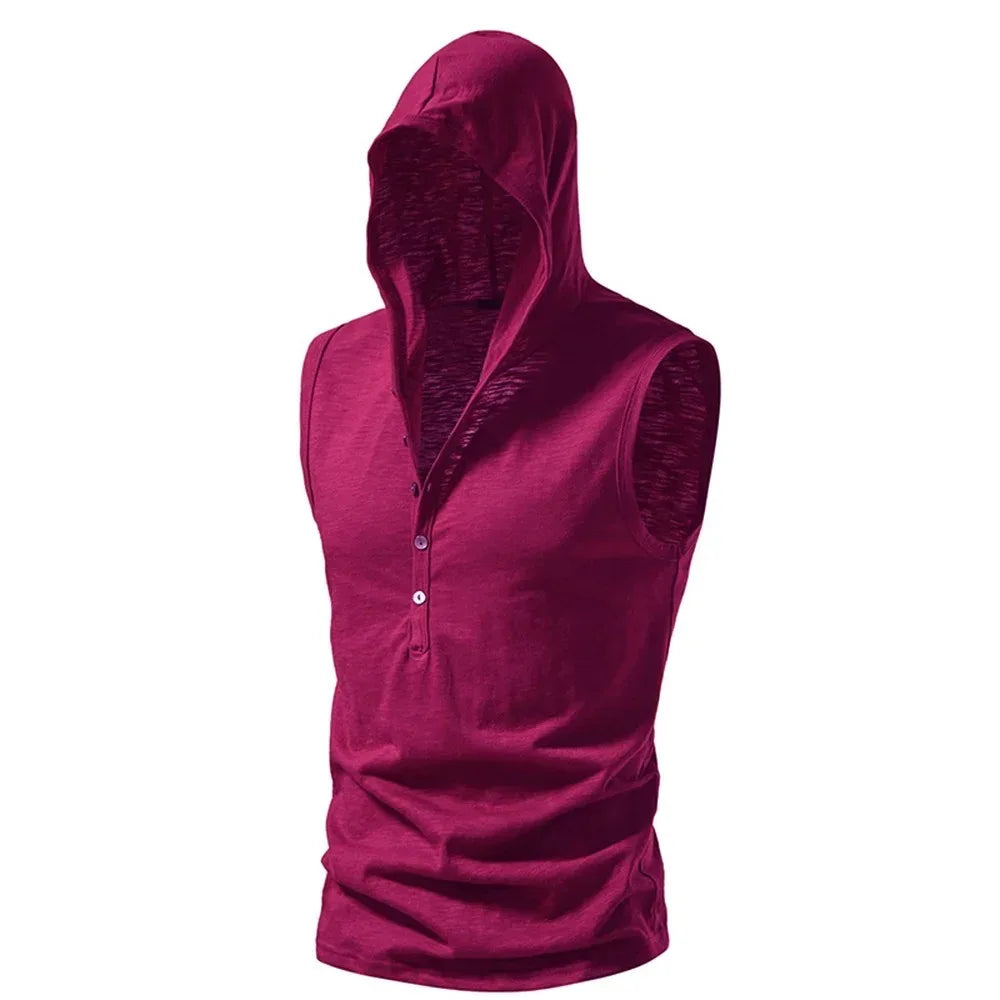 Cotton Men Gym Clothing Mens Causal Basic Hooded Tank Top Hooded Sleeveless Vest Sweatshirt Fitness Sportswear Tops Male