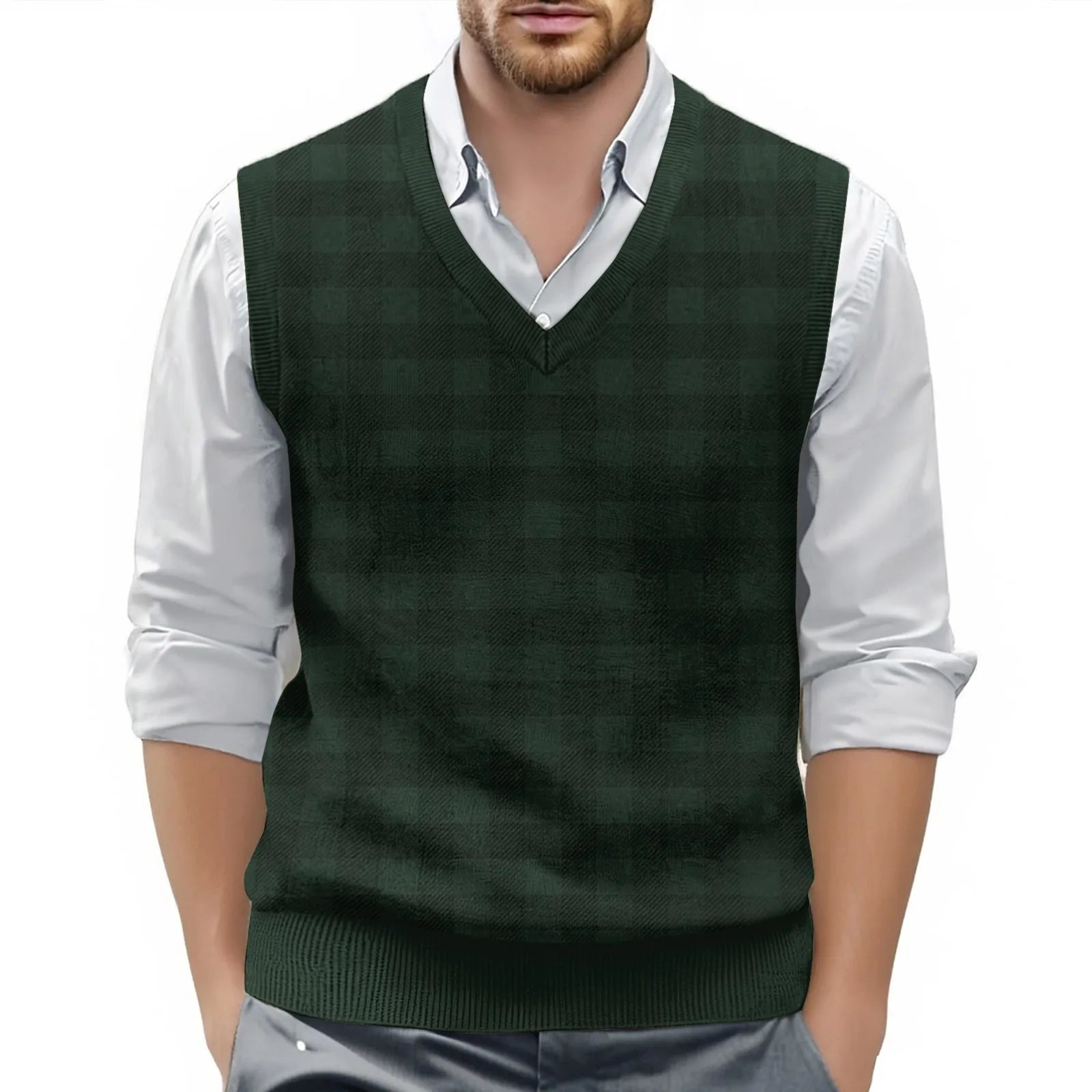 Mens Clothes British Style Vest Men Checkered Vest Knitted Pullover Waistcoat Men'S Sleeveless Sweater Knit Vest Man Chaleco Lan