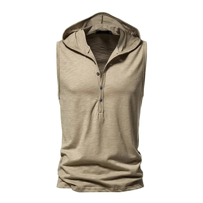 Cotton Men Gym Clothing Mens Causal Basic Hooded Tank Top Hooded Sleeveless Vest Sweatshirt Fitness Sportswear Tops Male