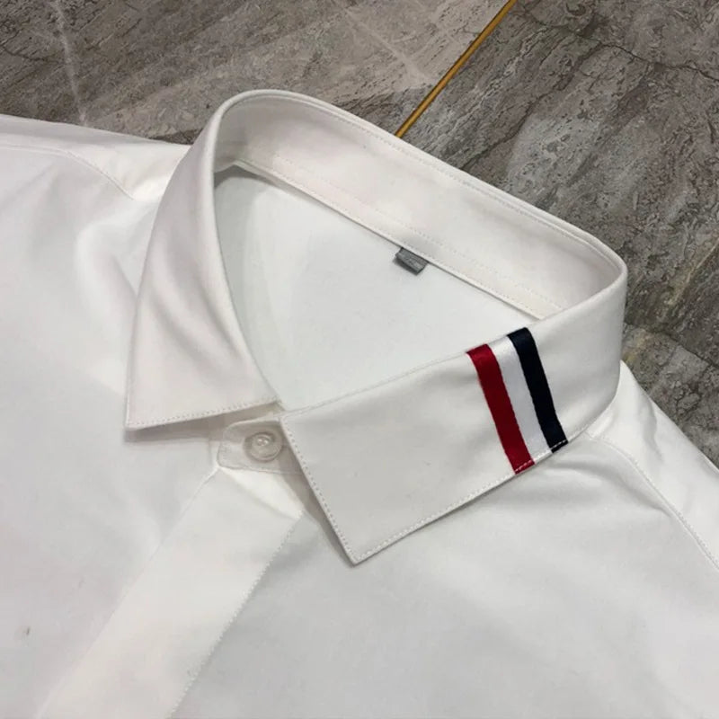 Brand Clothing Men Shirts Ribbon Decoration Long Sleeve Casual Shirts High-quality Business Luxury Social Dress Shirt Streetwear