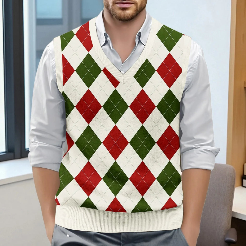 Mens Clothes British Style Vest Men Checkered Vest Knitted Pullover Waistcoat Men'S Sleeveless Sweater Knit Vest Man Chaleco Lan