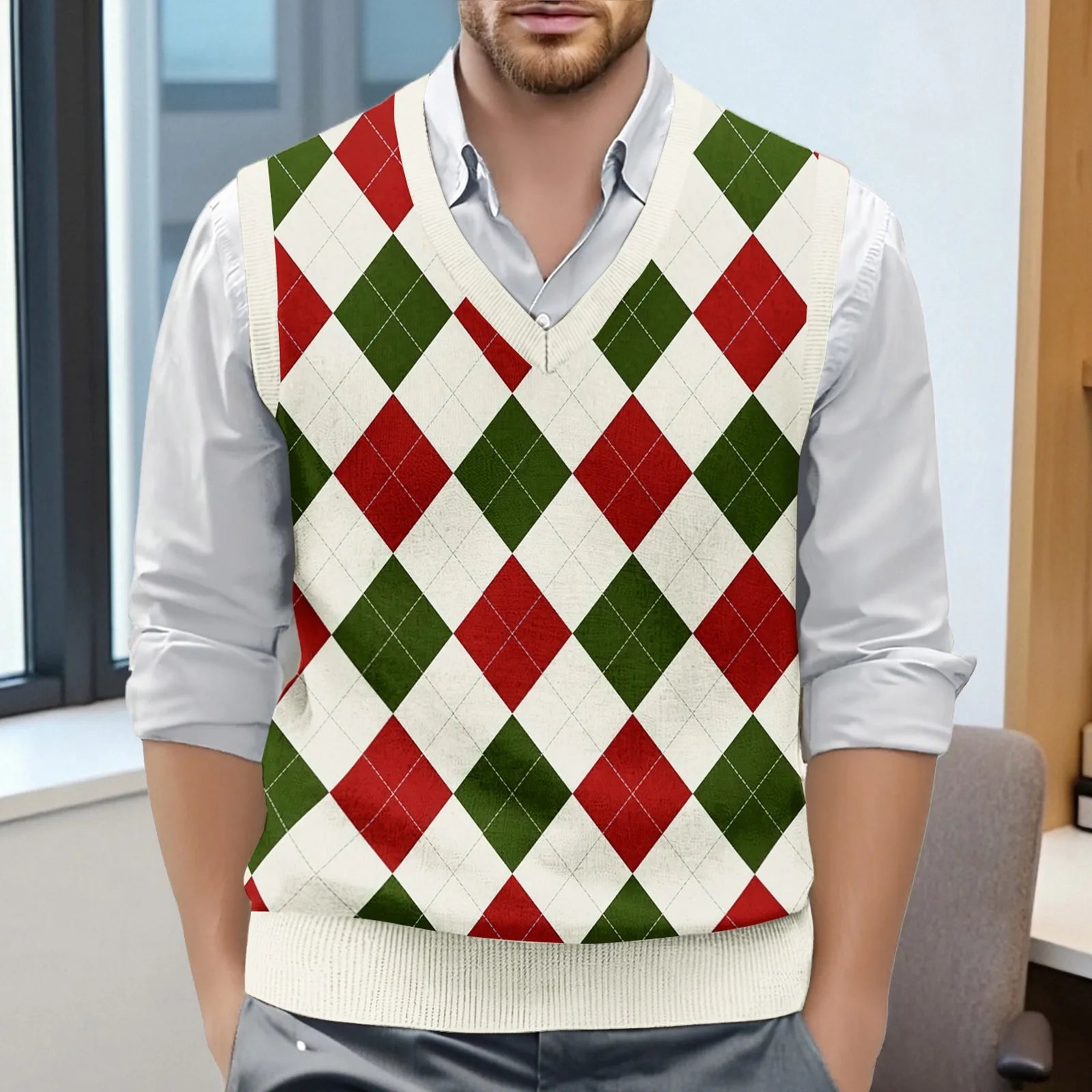 Mens Clothes British Style Vest Men Checkered Vest Knitted Pullover Waistcoat Men'S Sleeveless Sweater Knit Vest Man Chaleco Lan