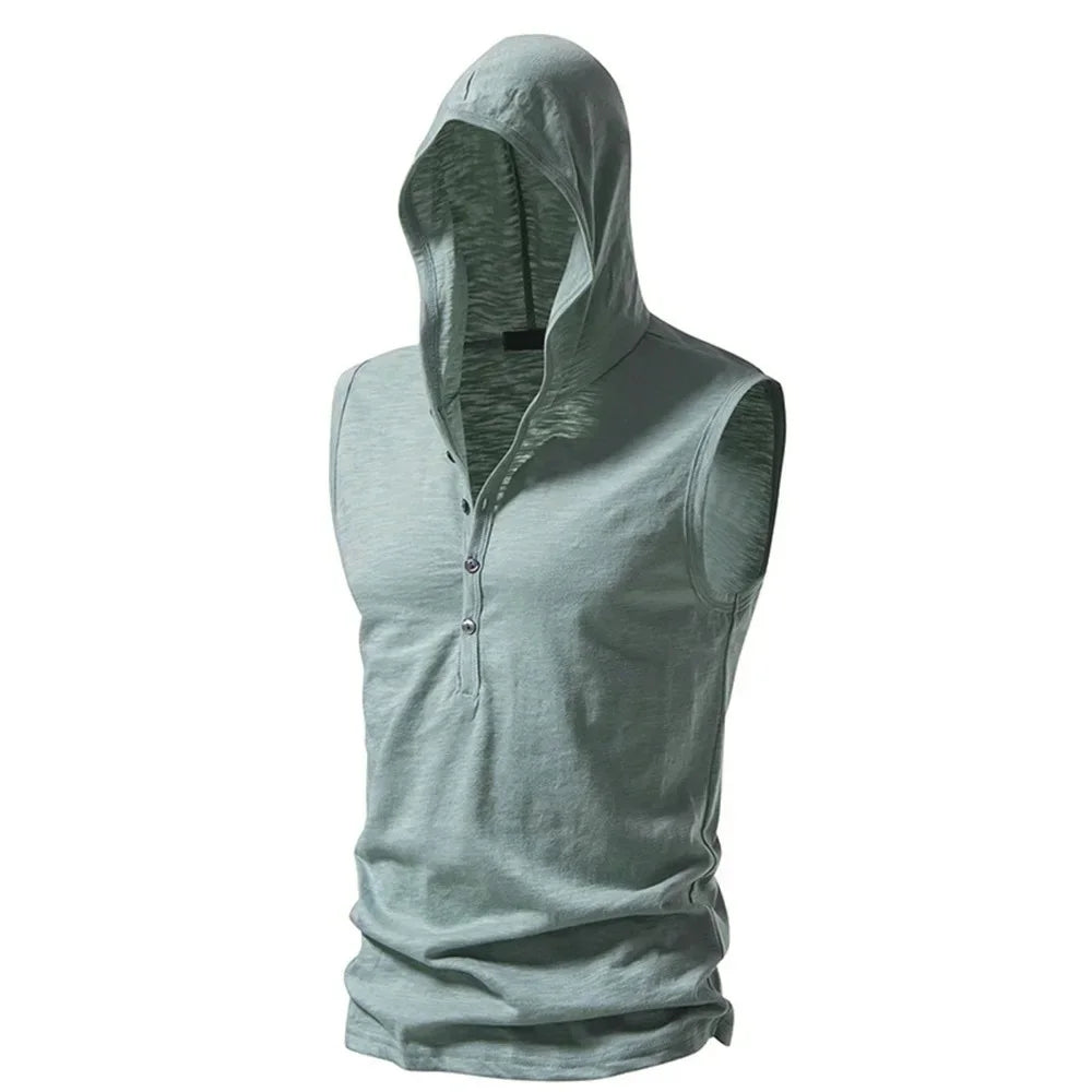 Cotton Men Gym Clothing Mens Causal Basic Hooded Tank Top Hooded Sleeveless Vest Sweatshirt Fitness Sportswear Tops Male