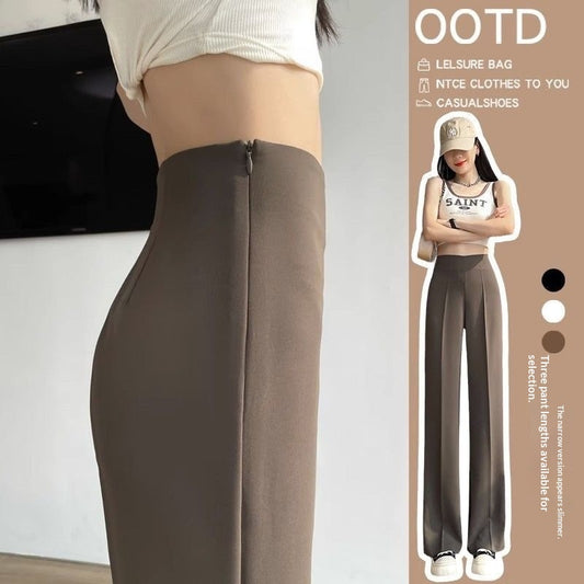 Womens High-Waisted Straight Pants With Side Zipper