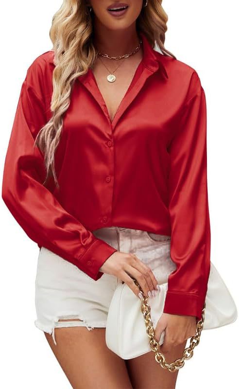 Loose-fit Faux-silk Long-sleeve Satin Top