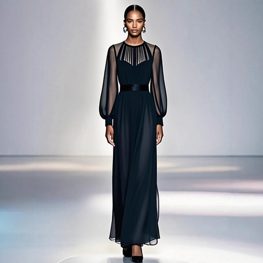 Sophisticated Black Two-piece Mesh Dress With A Cinched Waist