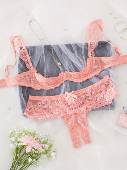 Cute Girl-Style Lace Bra And Underwear Set