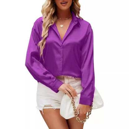 Loose-fit Faux-silk Long-sleeve Satin Top